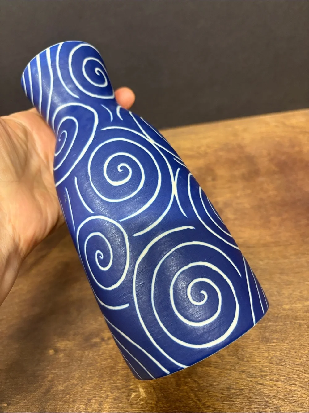 Blue Swirl Ceramic Pottery Vase - Decorative Home Accent